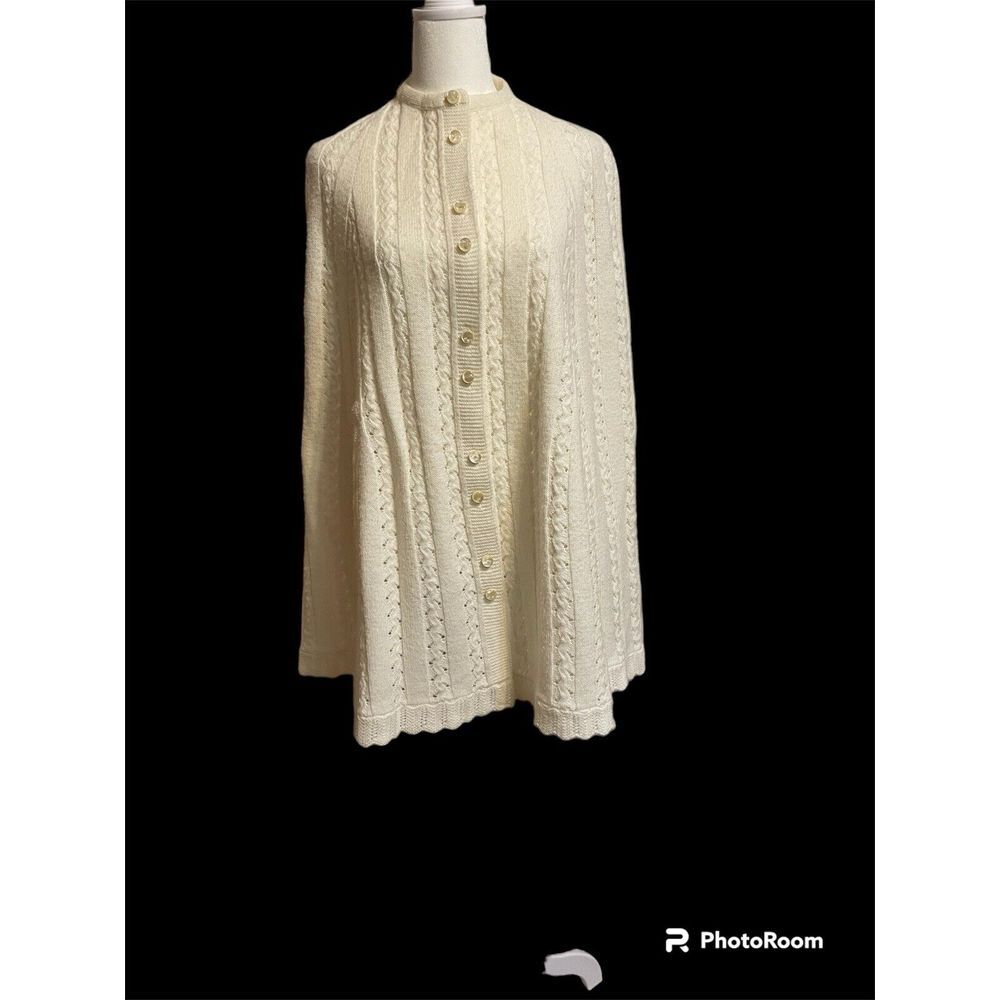 VTG Rosanna Wintuk Women's Cape Shawl Cable Knit Button Up Sweaterโ Ivory OSFM
